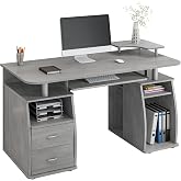 Techni Mobili 47" Computer Desk w/Drawers, Storage &amp; Printer Shelf, Grey | 47" desk with drawers, printer shelf, pull‑out keyboard tray, open storage, sturdy frame, spacious workstation home office