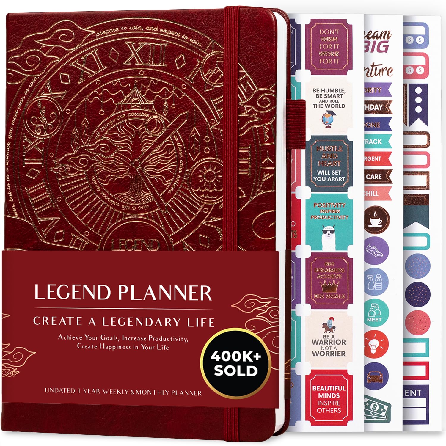 Legend Planner – Weekly & Monthly Life Planner to Hit Your Goals & Live Happier. Organizer Notebook & Productivity Journal. A5 (Wine Red)