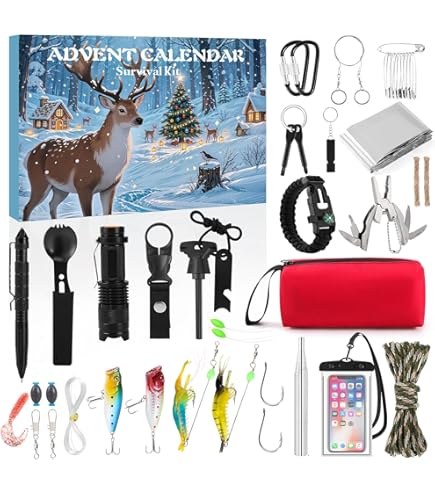 Calendrier De L'Avent Survie 2025 Pour Homme | 24 Outils Outdoor | Cadeau Camping, Randonnée, Pêche | Kit Compact Et Durable