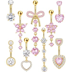 Subiceto Belly Button Ring for Women 14G Surgical Steel Dangling Belly Button Rings Non Tarnish Navel Piercing Jewelry Set wi