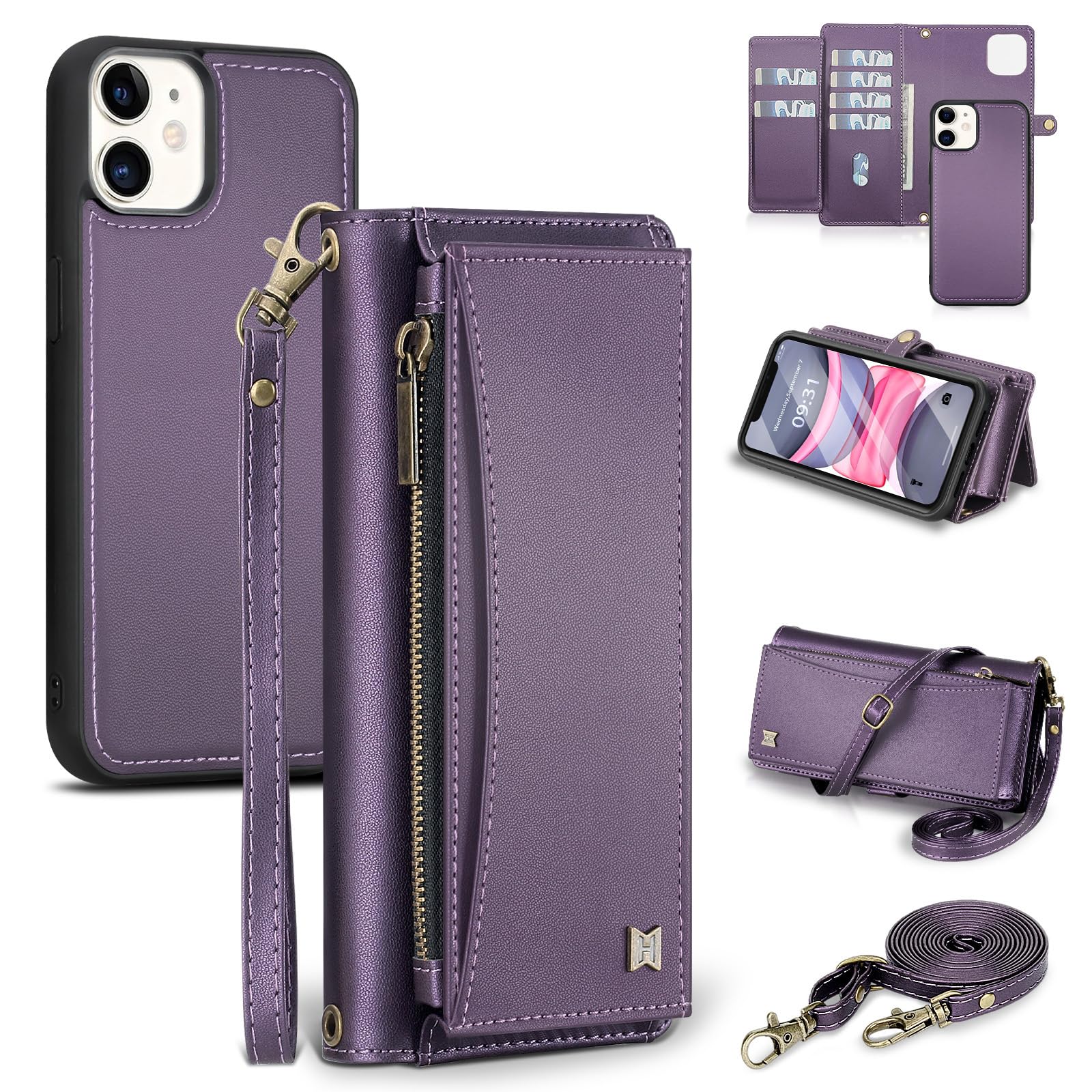 Photo 1 of BLISLIAR for iPhone 11 Wallet Case with Card Holder/Crossbody Wallet/Strap,[RFID Blocking][Magnetic] PU Leather Shockproof Protective Cover iPhone 11 Phone Case 6.1”,Purple