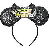 ZHENNAN Glitter Mandalorian Bows Ears Headbands for Women Men, Cute Costume Cartoon Themed Events Birthday Party Decorations Hair Accessories