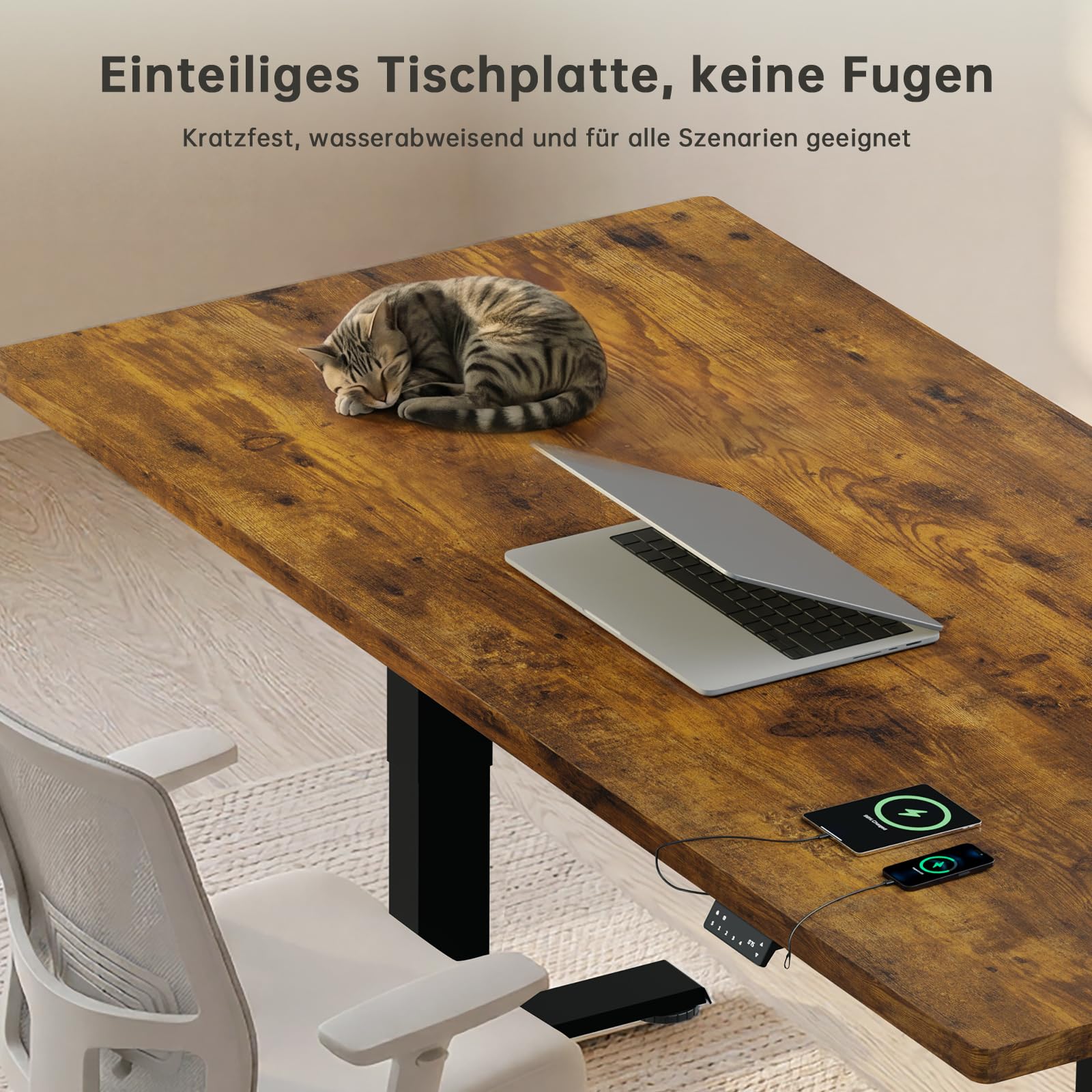 Devoko Höhenverstellbarer Schreibtisch mit 2 Motoren，25mm Einteilige Tischplatte, 160x80 cm Elektrisch Computertisch mit Kabel Management, Vintagebraun - Perfekte Ergonomie für Dein Büro 4