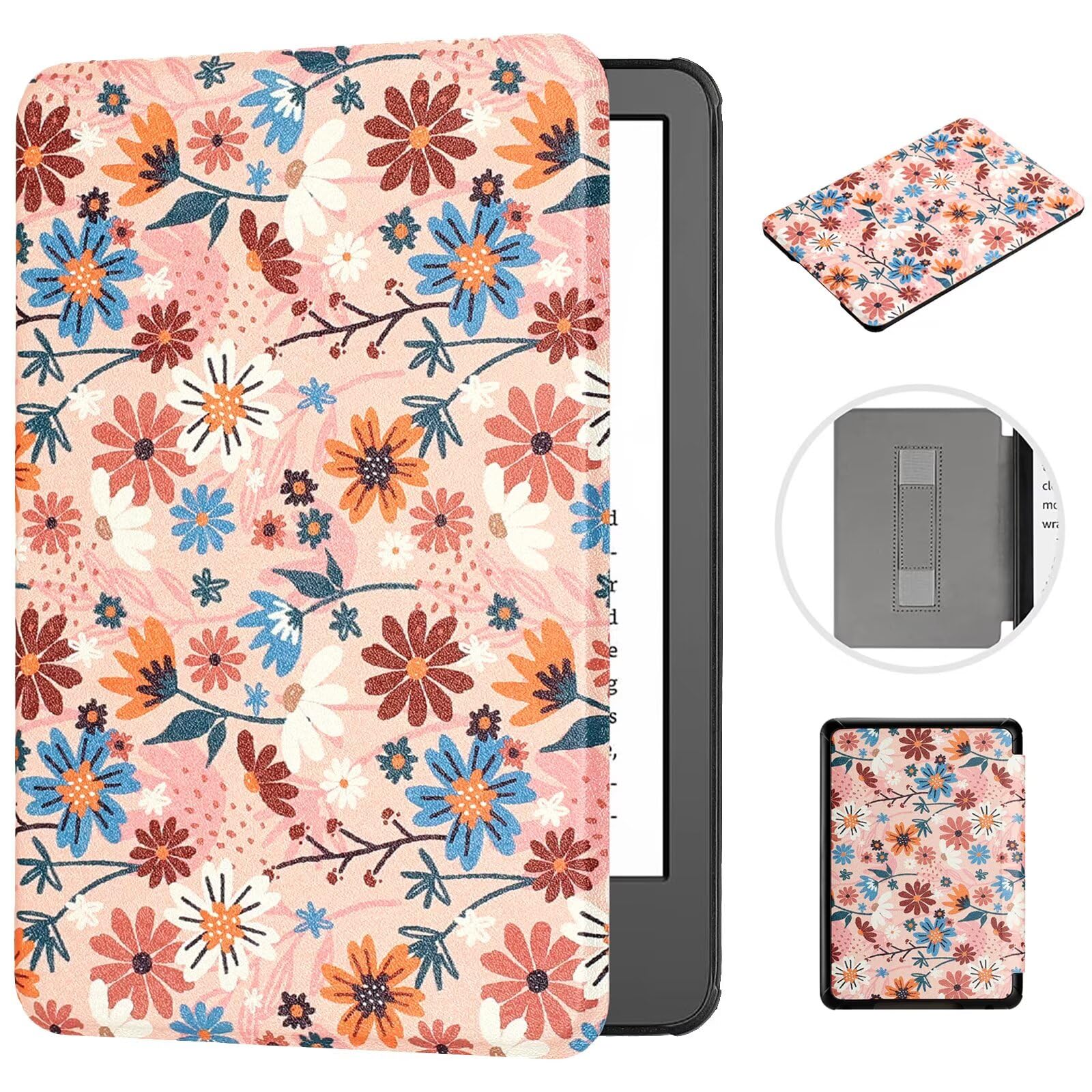 MOKASE for 6.8" Kindle Paperwhite 11th Generation Case 2021 (Model: M2L3EK / M2L4EK), PU Leather Cover with Auto Wake/Sleep Hand Strap for Signature Edition & Kindle Paperwhite 2021, Matisse Daisy