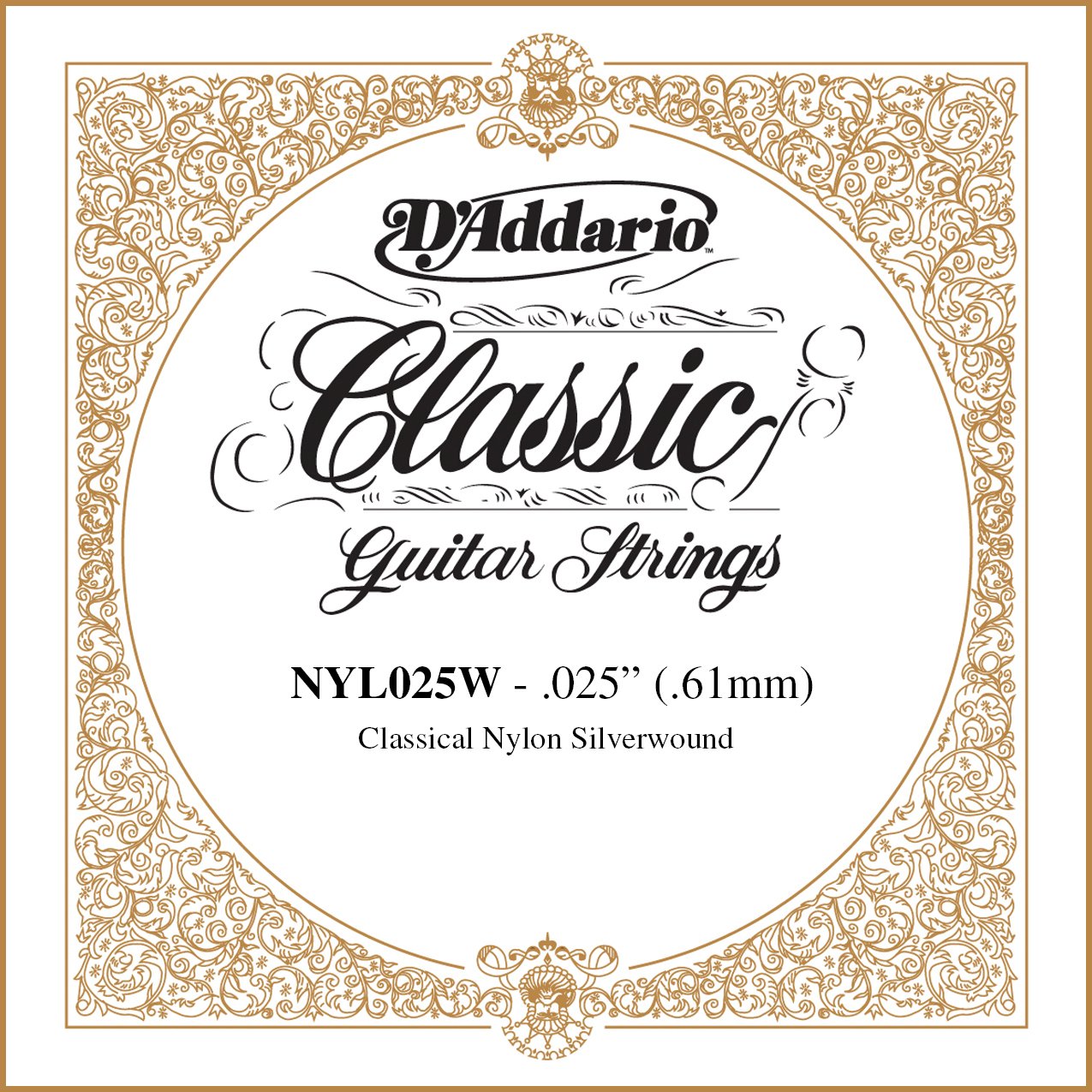 D'Addario .025 Silver Plated Copper Single String for Classical Guitar