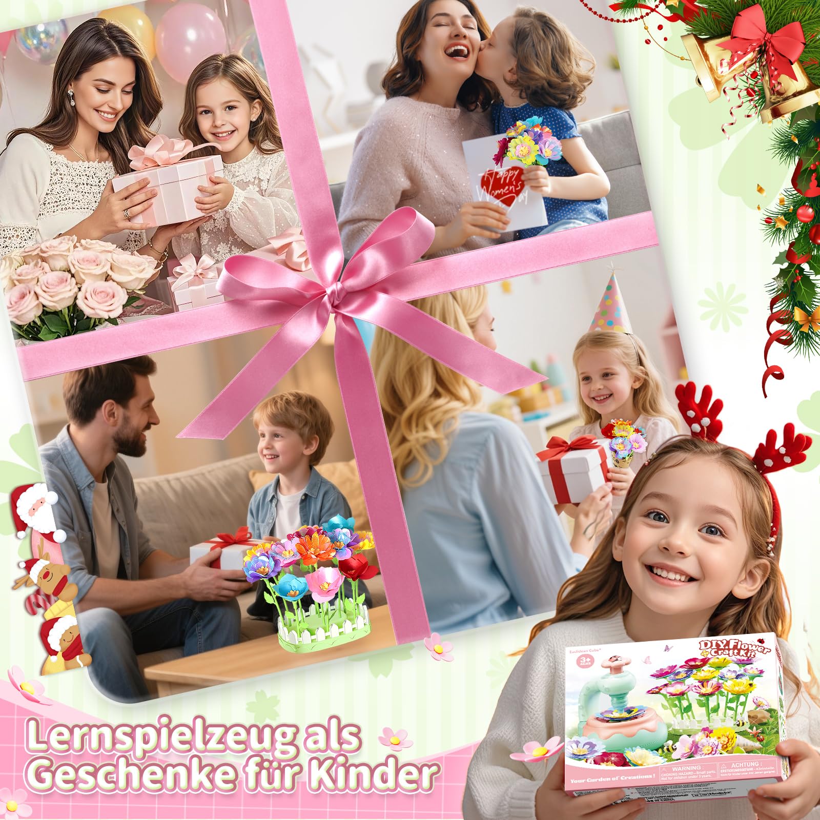 Blumenstrauß-Bastelset, DIY Blumen Bastelset Kinder, Kunsthandwerk-Lernspielzeugset für Mädchen im Kleinkindalter, Weihnachts Geburtstagsgeschenk für Mädchen und Jungen im Alter von 3 4 5 6 7+ Jahren 9