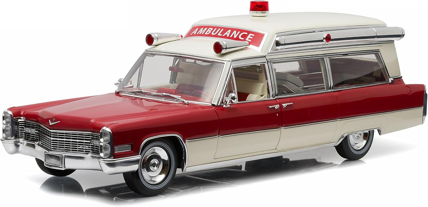 Greenlight Precision Collection 1966 Cadillac S&S 48 High Top Ambulance Vehicle, Red/White