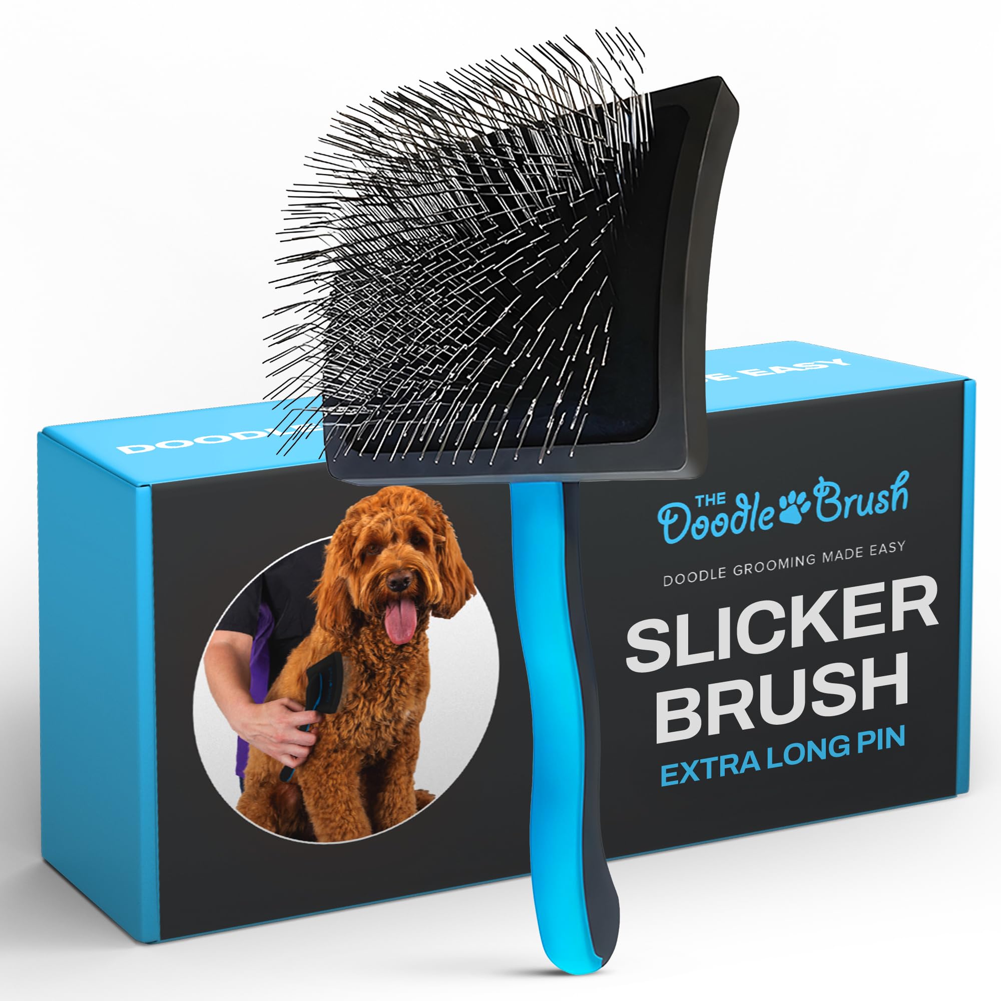 The Doodle Brush, Slicker Dog Brushes for Grooming Detangler, Poodle Pin Dematting Dog Grooming Brushes, Extra Long Pin Slicker for Goldendoodle, Cockapoo, Cavapoo, Tangle-Free Groom Shiny Coat