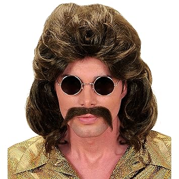 Buy Mens 70s Man Moustache Brown Wig For Hair Accessory Fancy