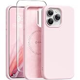 GONEZ Magnetic for iPhone 15 Pro Case, Silicone Cover Chalk Pink | Compatible with MagSafe, Screen Protector, Microfiber Lini