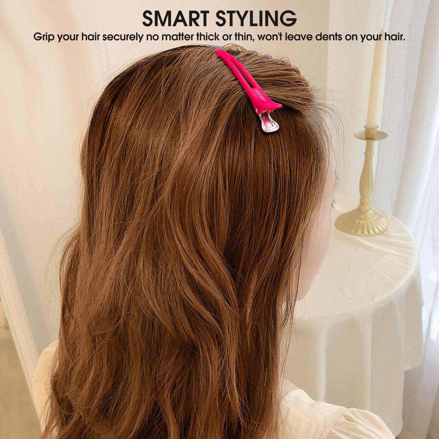 12 Professional Hair Clips for Women Styling Sectioning, Non-Slip Dividing Duckbill Hair Clips with Silicone Band, No Crease Hair Barrettes - Salon and Home Hair Cutting Styling Accessories (Rose Red) : Beauty