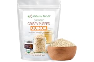 Z Natural Foods Organic Crispy Puffed Quinoa - Real Crisped Quinoa Vegan Superfood - Healthy Quinoa Crisps Snacks for Adults & Kids - Crispy Quinoa Puffs for Baking, Snacks, Yogurts, Gluten-Free, 1 lb