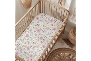 Wovenx Organic All in One Crib Sheet and Mattress Protector - Waterproof Protectors - Reusable Washable – Fits Cribs – 52”x28”- with 9” Skirt Flower