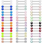 MONAZEO 48Pcs 14G Stainless Steel Nipple Rings Tongue Rings Straight Barbell Bars Piercing Glow in Dark Flexible Retainer Piercing Jewelry for Women Men 16mm Bar