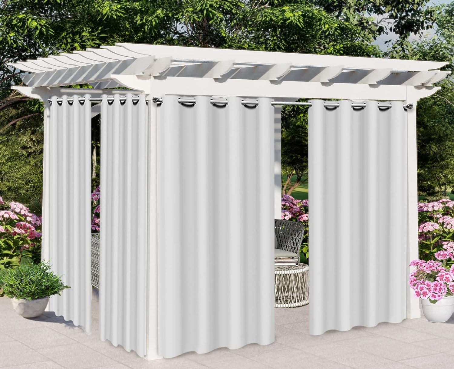 Outdoor Curtains - ABCCANOPY Outdoor Curtains 84'' x 84'', Waterproof Sun Blocking Patio Privacy Drapes with Grommets for Gazebo, Porch, Pergola, Cabana, (1 Piece, White)