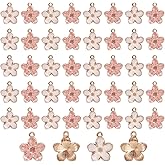 Cynailli 40 Pcs Cherry Blossom Flower Charms for Jewelry Making, Gold Plated Enamel Flower Charms, Cute Flowers Pendants for Bracelets Necklaces Earrings Purse Keychains DIY Crafts（Pink White）