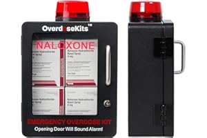 W WILKEN Naloxone Overdose Emergency Kit Cabinet - Includes Optional Alarm and Locking System - Designed for Wall Mount & Public Access (Metal, Black)