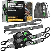 Rhino USA Retractable Ratchet Straps (2-Pack) - 2 Inch x 10 Feet (3,033lb Break Strength) - Heavy Duty Auto Self Retracting Tie Down Straps for Truck, Cargo Trailer, Motorcycle, Rad & More - Gray