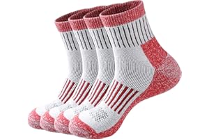 ECOEY Men's Merino Wool Cushioned Hiking Trekking Socks 4 Pairs, Quarter Length with Moisture Wicking
