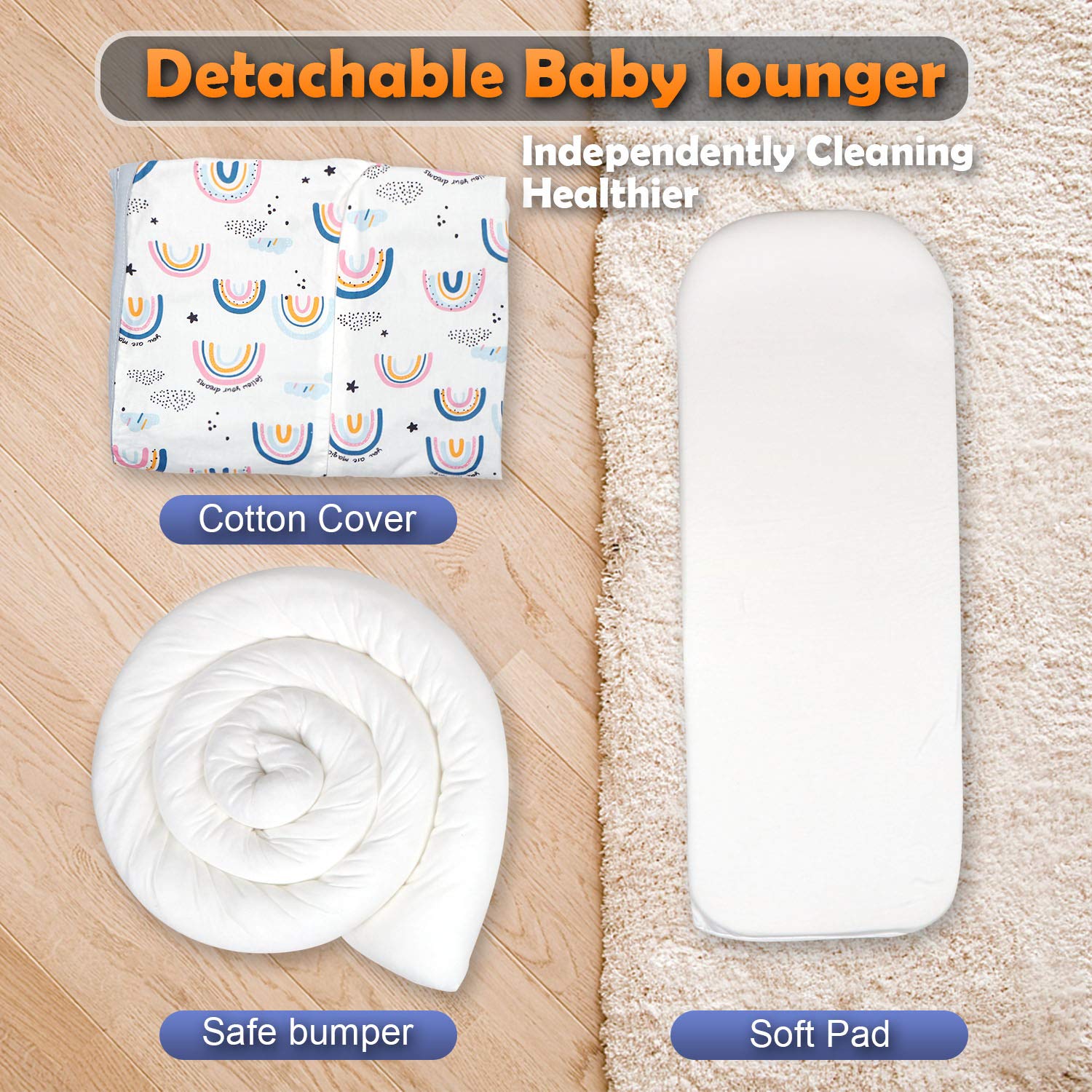 Cosy Nation Baby Lounger, Baby Nest for Co Sleeping Portable Newborn Lounger, 100% Soft Breathable Cotton, Partner for Crib & Bassinet, Perfect for Traveling and Napping, Baby Shower Gift (Rainbow): Baby