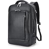 TIDING Men's Leather Business Backpack Fits 15.6 Inch Laptop, Expandable Office Work Casual Daypack with USB Charging Port