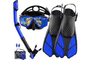 DiVLMT Snorkeling Gear for Adults with Fins Scuba Diving Gear Adult Professional Travel Snorkel Sets with Flippers,Anti-Fog Anti-Leak Diving Mask