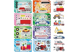 DUJAA 24 Sheets Vehicle Stickers for Kids, Make Your Own Police Car, Ambulance, Truck, Train, Motorcycles Engineering Vehicle Stickers for Toddlers, Brithday Party Supplies Classroom Teacher Reward