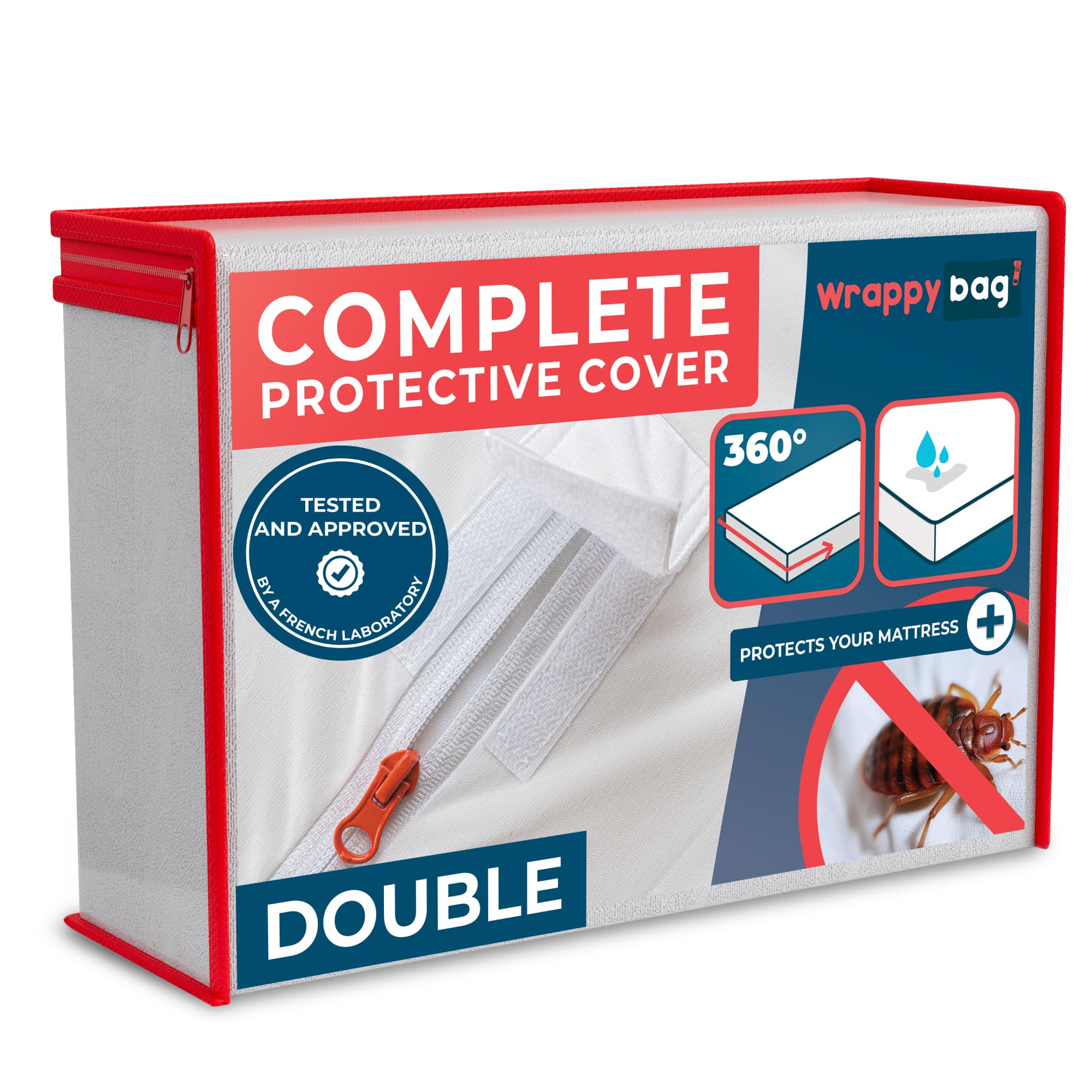 WRAPPYBAG Bed Bugs Mattress Protector - Mattress Cover - Zipped Mattress Protector - Waterproof - Cotton Surface - Double Size