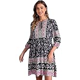 Allegra K Summer Boho Floral Dress for Womens Casual 3/4 Sleeve Flowy Babydoll Short Dresses