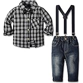Yilaku Baby Boy Clothes Suit Toddler Birthday Outfit Sets Dress Shirts with Tie+Suspender Pants 1-7 Years