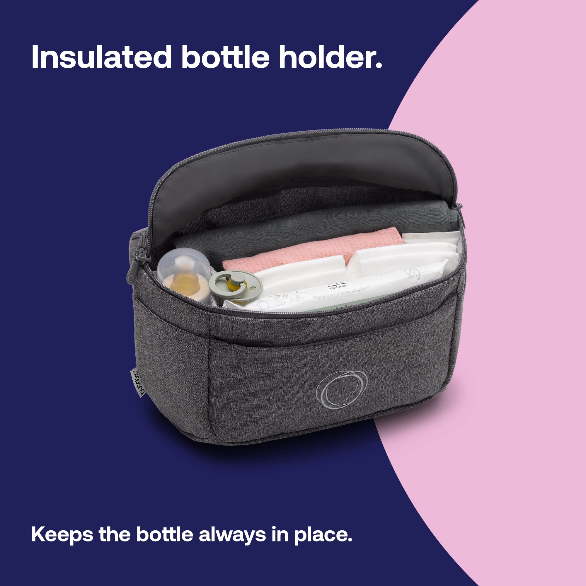 Bugaboo Organizer - Compact Size Multipocket Diaper Bag - Universal Compatible with Any Stroller - Attaches to The Handlebar - Grey Melange