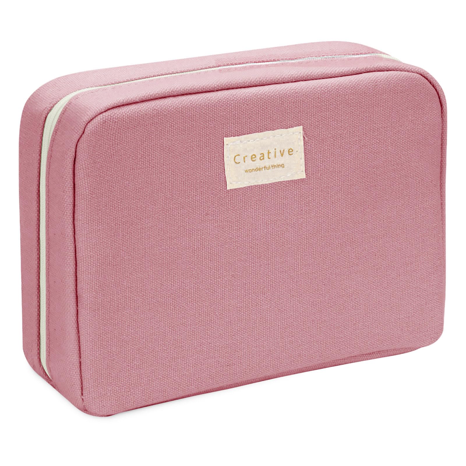 Haohai Organizer Pencil Pouch, Large Capacity Pencil Case, Multifunctional Pencil Bag, Aesthetic Durable Canvas Pencil Case, Suitable for School Boys Girls (Pink)