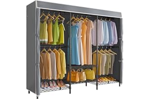 VIPEK V5C SE Covered Garment Rack Heavy Duty Clothes Rack with Cover and Adjustable Shelves, Freestanding Portable Closet Rack Clothes Storage Wardrobe Closet, Black Clothing Rack with Grey Cover