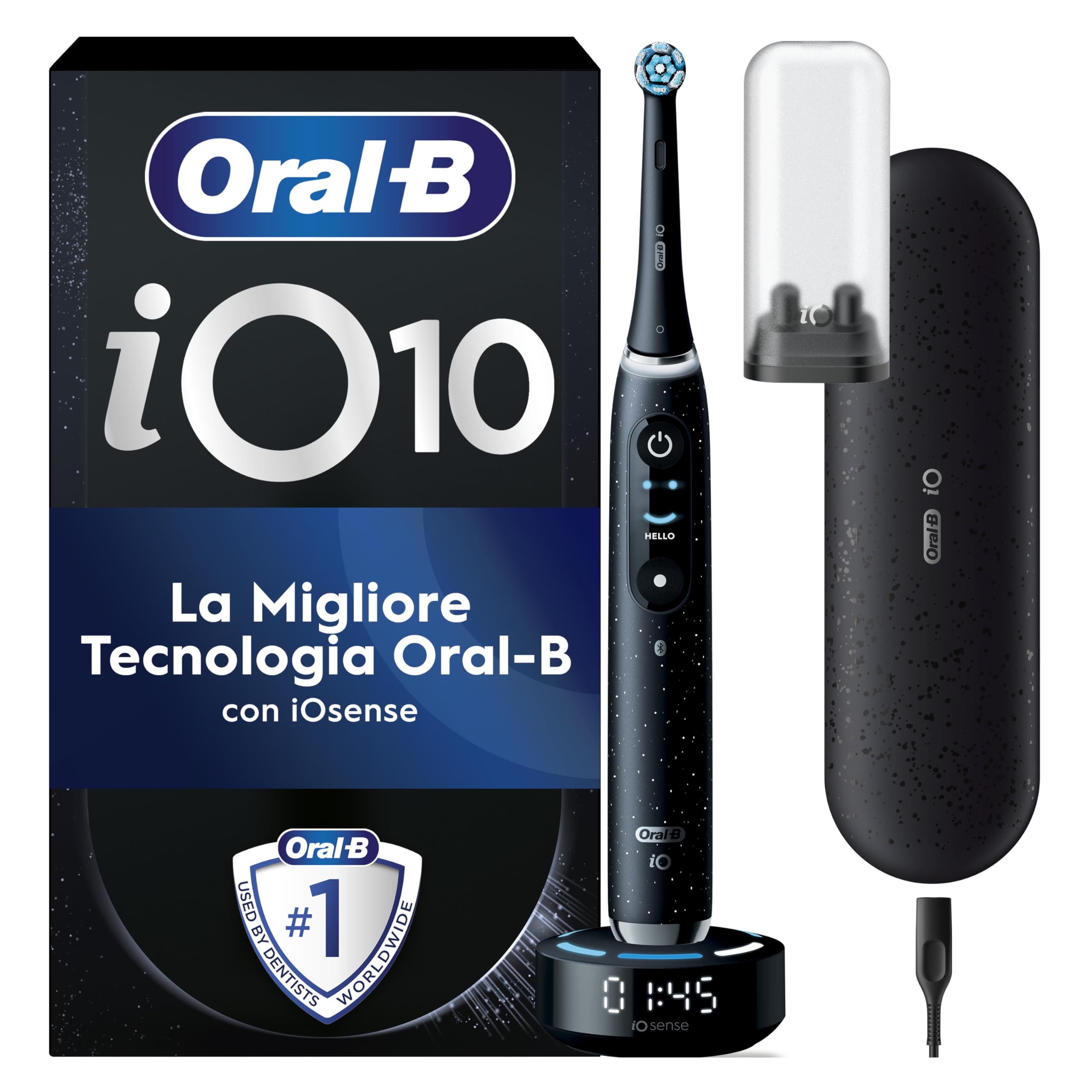 Oral-B Spazzolino Elettrico Ricaricabile iO 10 Nero, 1 Spazzolino Elettrico Oral B, 1 Testina, Custodia Da Viaggio, io 10 Edizione Limitata, Per Una Pulizia Denti Efficace, Sensore di Pressione