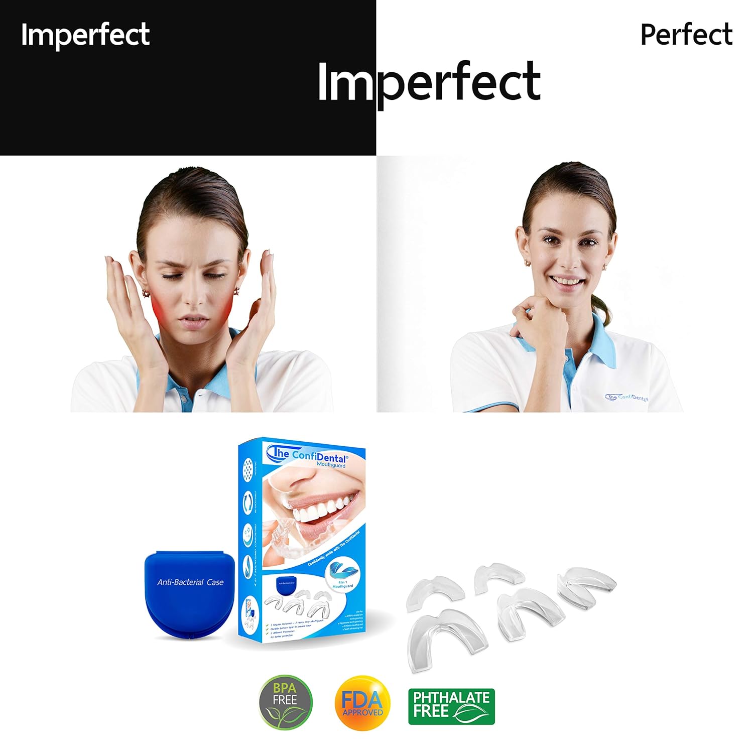 The ConfiDental - Pack of 5 Moldable Mouth Guard for Teeth Grinding Clenching Bruxism, Sport Athletic, Whitening Tray, Including 3 Regular and 2 Heavy Duty Guard (3 (lll) Regular 2 (II) Heavy Duty) : Beauty