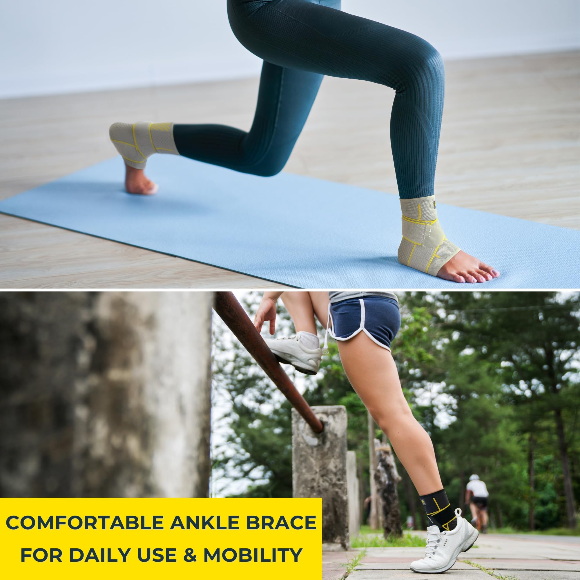 Bracoo 2 Pack Ankle Brace Compression Sleeve for Women & Men, Adjustable Ankle Support Strap for Sprained, Plantar Fasciitis, Pain Relief, Injury Recovery, Running, Workout, GYM, FS60