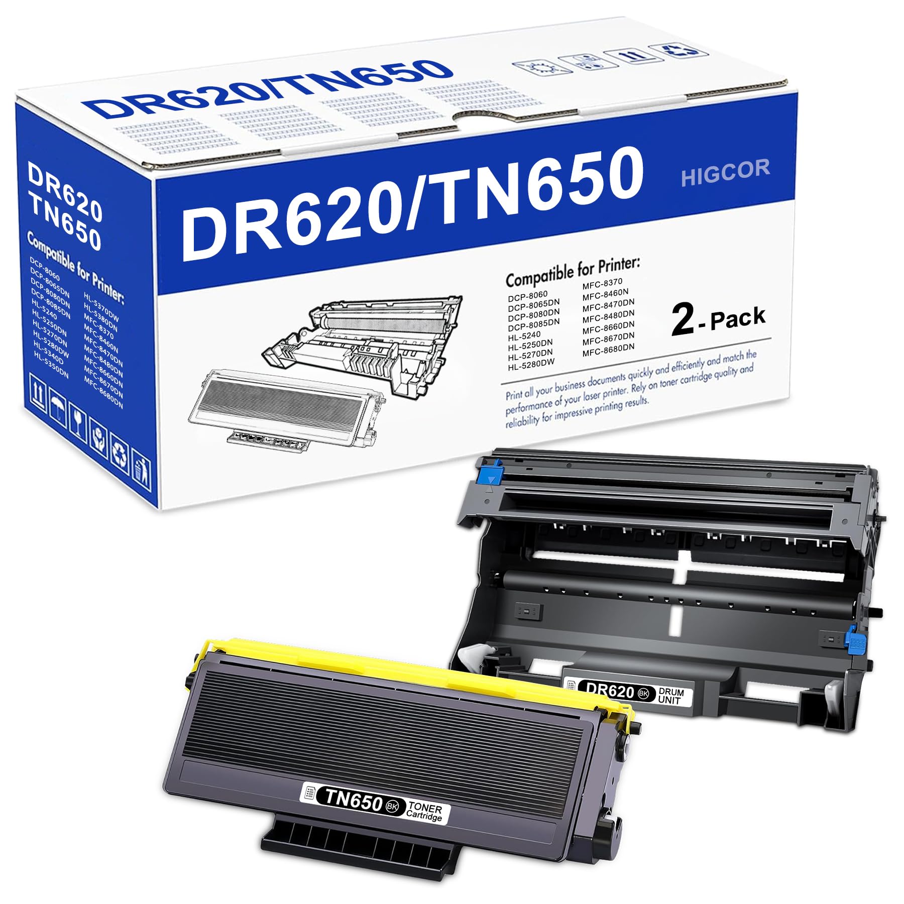 Photo 1 of **FACTORY SEALED** TN650 Toner Cartridge and DR620 Drum Unit Replacement for Brother TN650 TN-650 TN580 TN-620 DR620 DR-620 use with HL-5370DW HL-5250DN HL-5340D HL-5240 MFC-8480DN MFC-8860DN MFC-8890DW Printer 2 Black