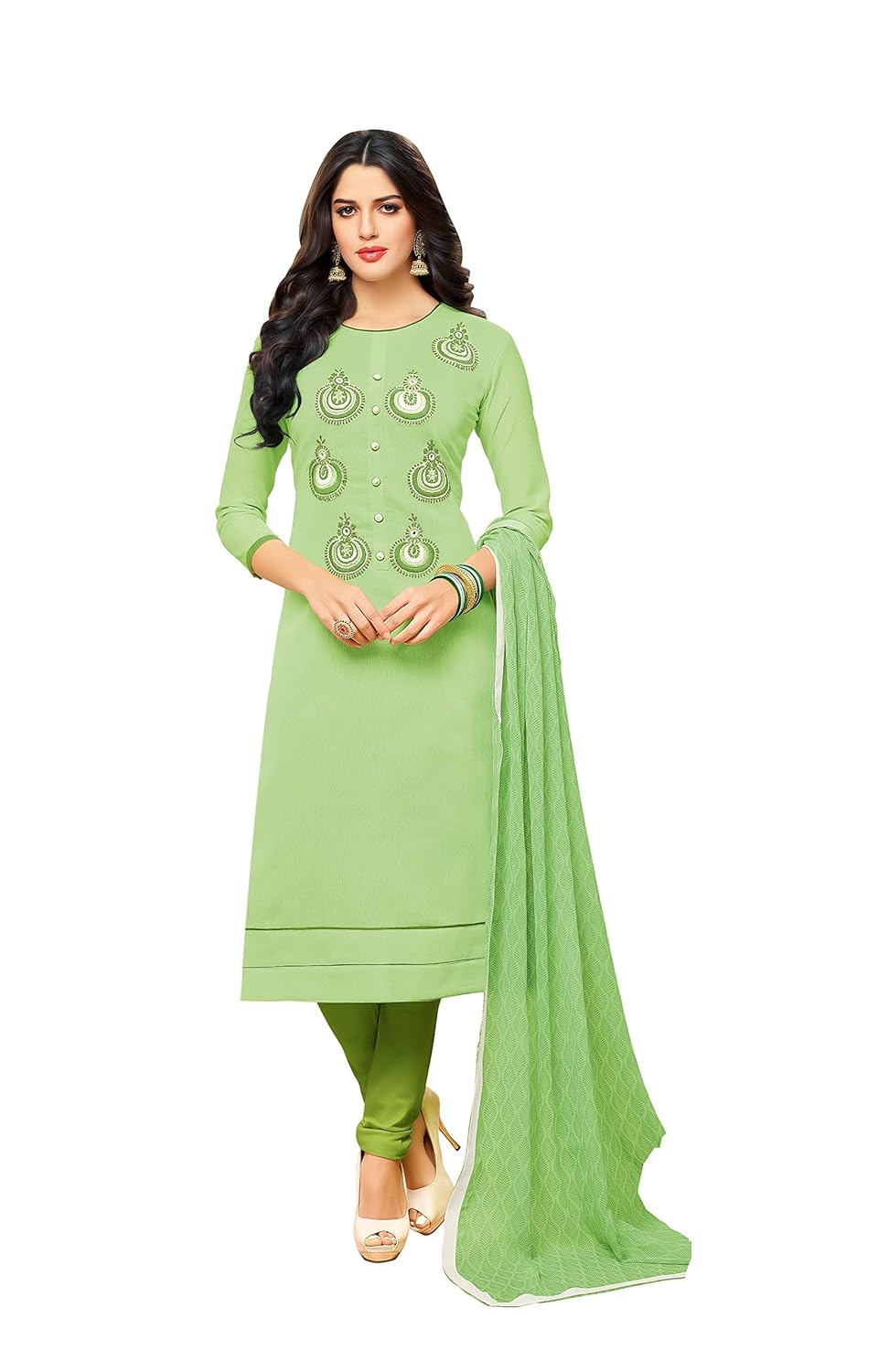 oomph! women's unstitched cotton blend salwar suit dupatta material - mint green