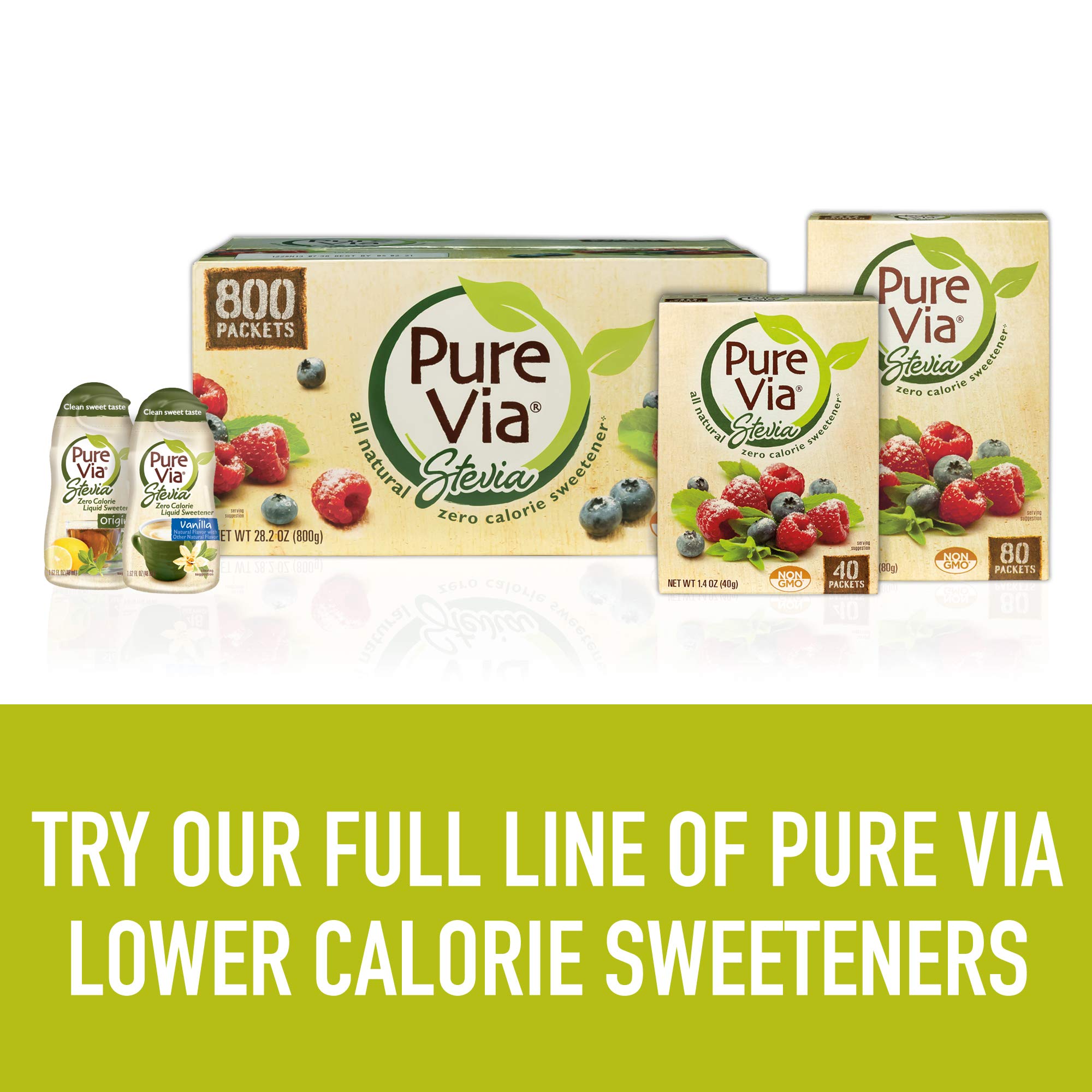 PURE VIA Stevia Sweetener Packets, Sugar Substitute, Natural Sweetener