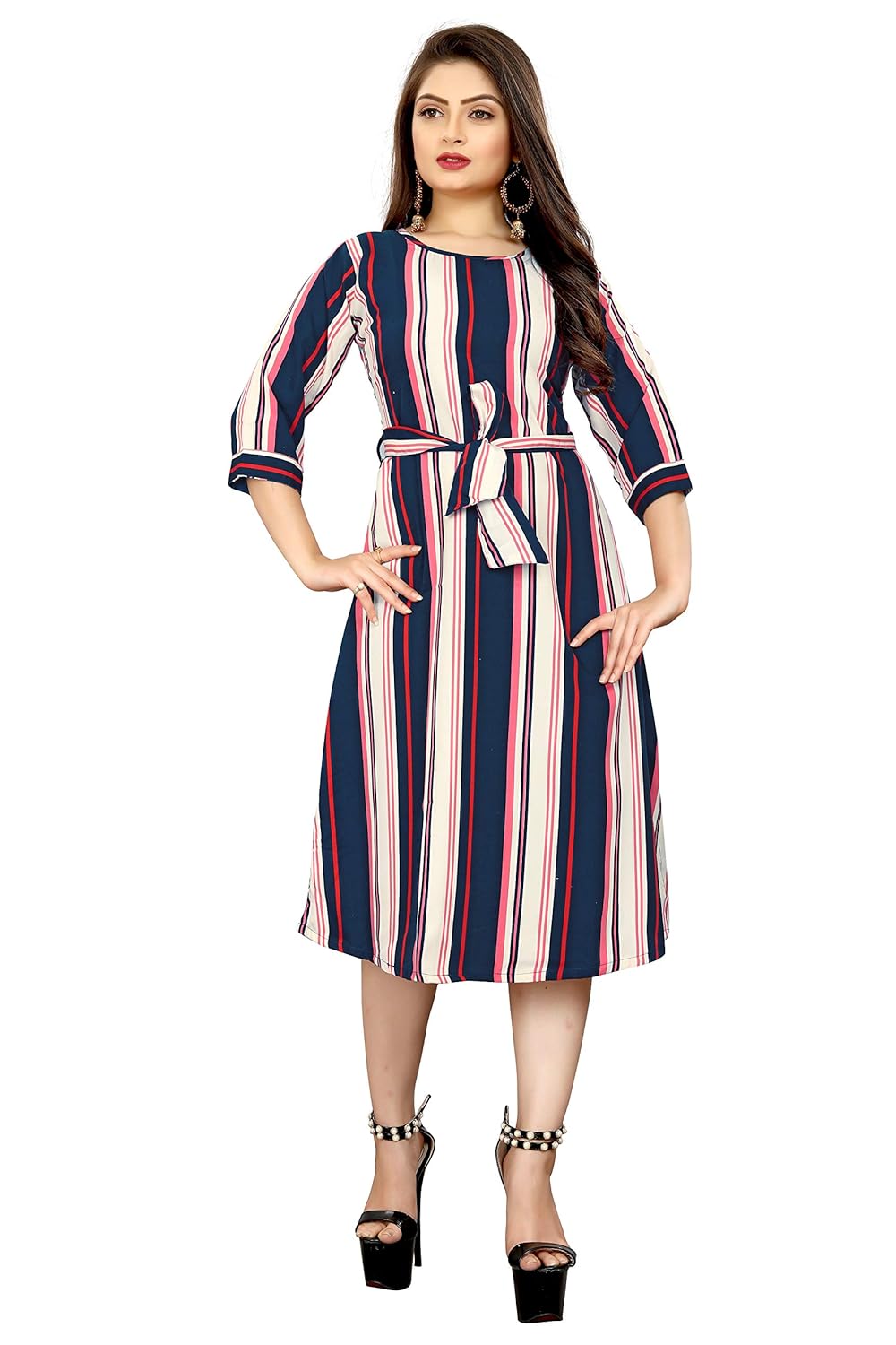 Buy Modli 20 Fashion Crepe Striped Short Western Dress for Women Short one Piece for Women at 
