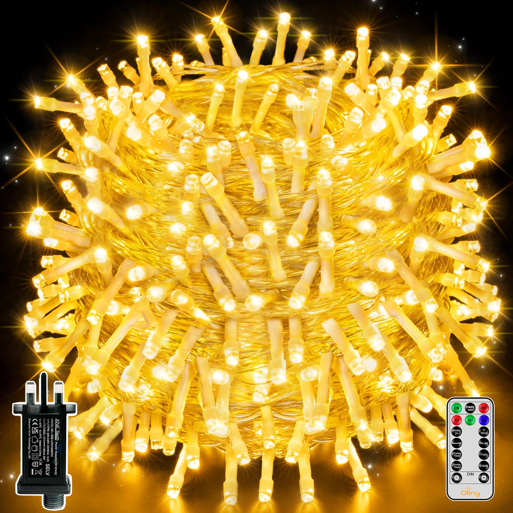 Ollny Fairy Lights Mains Powered, 80m 800 LED Outdoor Lights, Waterproof Garden String Tree Light Plug in with Timer/8 Modes/Dimmable for Outside/Gazebo/Indoor/Window, Warm White