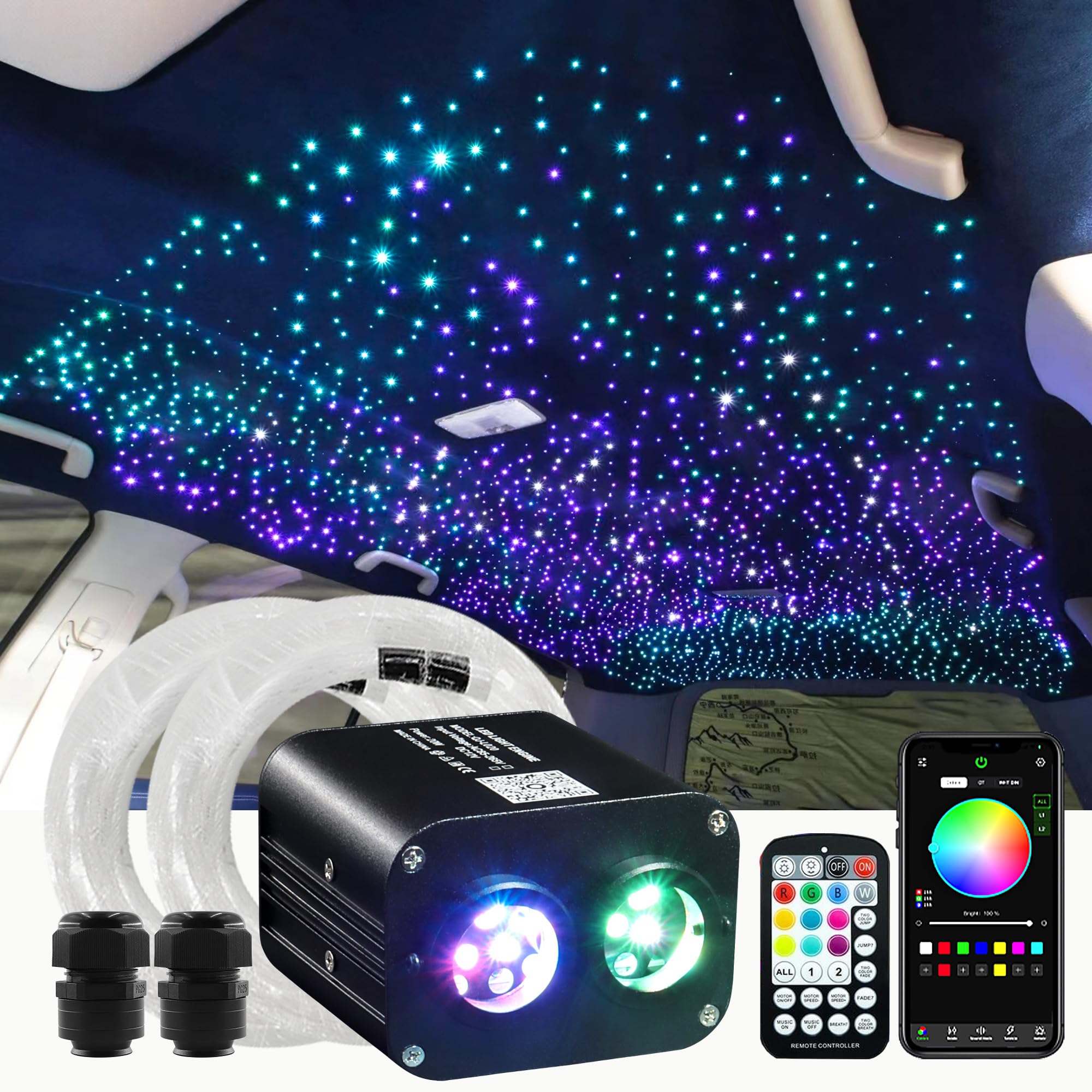 Photo 1 of ATOKEE Twinkle 800pcs Starlight Headliner Kit, 0.03in 9.8ft Fiber Strands 20W Dual Color Dual Head Fiber Optic Car Star Roof Lights with APP/Remote Control