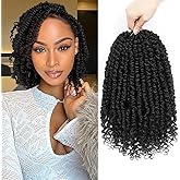 Alicoco Passion Twist Crochet Hair 8 Inch Passion Twist Hair Pre Looped 8 Packs Spring Twist Crochet Braids with Curly Ends Pre-Twisted Crochet Hair for Women (1B)