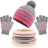 Winter Kids Hat Scarf Glove Set Knit Fleece Lined Beanie Neck Warmer Mittens for Toddler Boys Girls 3-8 Years