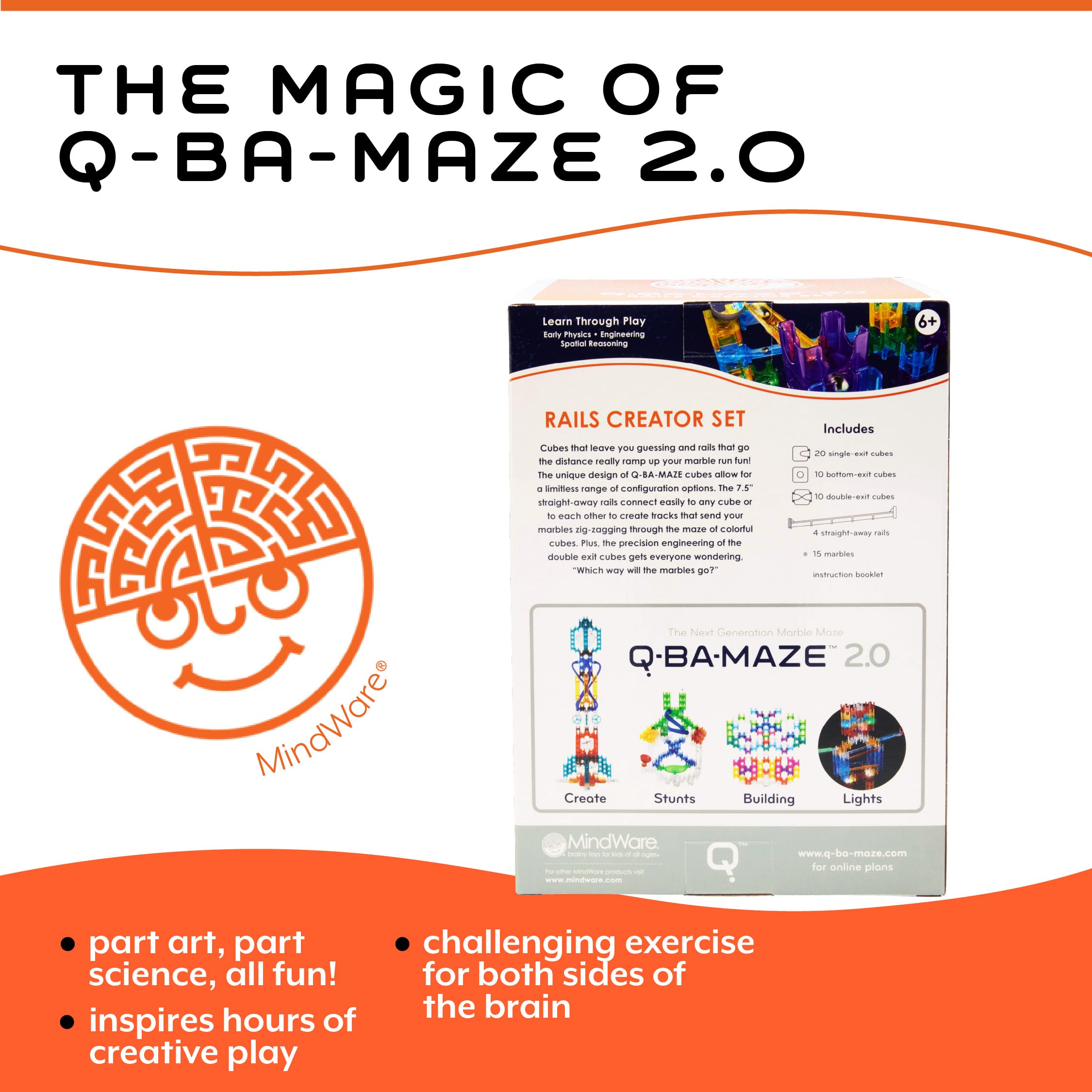 MindWare Q-BA-Maze Rails Creator Set The Next Generation Marble Maze Kids Toys - STEM Marble Run - Recommended for Ages 6+ - Educational Gift for Boys and Girls