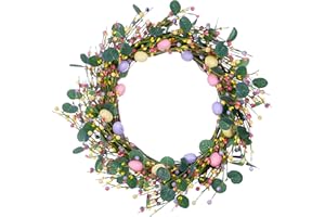 VioletEverGarden Artificial Easter Wreath,18” Easter Egg Wreath Colorful Berry Wreath for Easter Decor,Suitable for Front Door Indoor Wall Window Decor and Easter Celebration