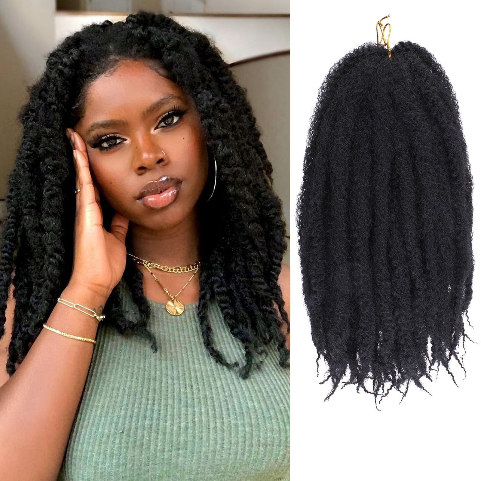 Samtress 14 Inch Marley Twist Braiding Hair 8 Packs Black Afro Kinky Twist Braiding Hair for Faux Locks Crochet Hair Synthetic for Women Jumbo Marley Twist Hair Extension (#1B) — image 1