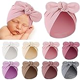 Suhine 8 Pcs Preemie Hats for Baby Girls Boys Cotton Premature Knot Hats Newborn Hospital Cap Warm Nicu Beanie (Rabbit Style)