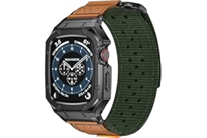 BAITEYOU Band with Case Compatible with Apple Watch Band Series 6 5 4 SE 3 2 1 44mm 42mm, Nylon Strap with Stainless Steel Metal Rugged Case Cover for iwatch Bands for Men