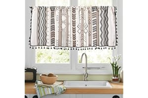 RYNGHIPY Boho Window Valance Cotton Linen Curtain Tiers Farmhouse Window Curtain Topper for Kitchen Living Room Bedroom 55 x 18 Inches Length